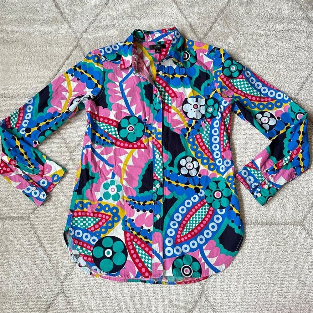 Women's J Crew Ratti Kaleidoscope Long Sleeve Button Down Sz 0 - Picture 2 of 11